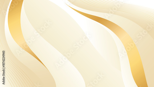 Abstract beige luxury wave background with gold lines. Elegant cream gradient design for beauty products, templates, banners, sales, awards, events, websites, pages and more