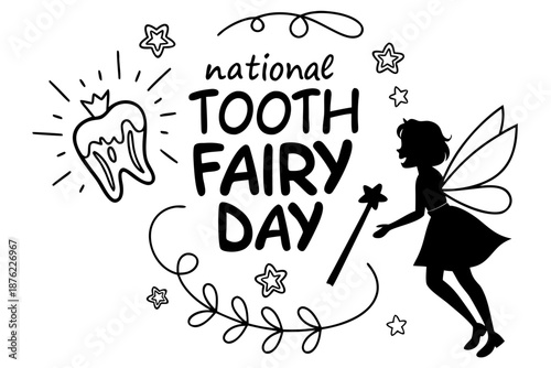 National Tooth Fairy Day Vector Illustration, Magical Fairy and Kids Tooth Celebration Graphic