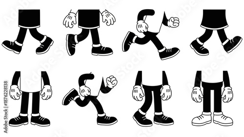Collection of cartoon character leg animations for walking and running cycles.