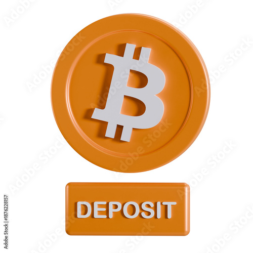 3D Bitcoin Deposit Icon Isolated on Clean Black Background