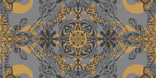 A vibrant abstract artwork featuring intricate symmetrical patterns and kaleidoscopic designs., suitable for Ramadan design