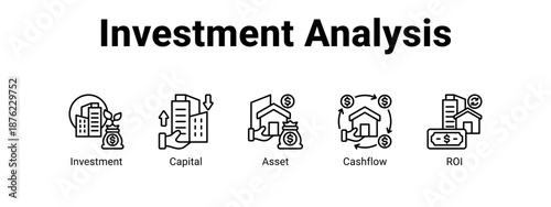 Investment Analysis web banner icon vector illustration concept ,  with icon of Investment, Capital, Asset.