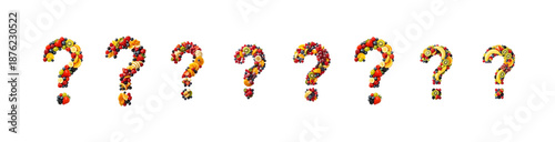 Vibrant question marks made of colorful candy pieces