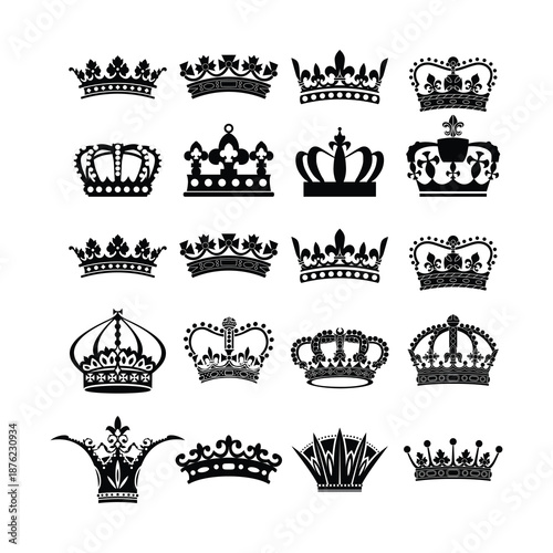 Set Of Crown Silhouettes: Elegant Royal Crown Designs For Branding And Decor