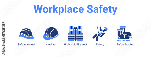 Workplace Safety web banner icon vector illustration concept ,  with icon of Safety helmet, Hard hat, High visibility vest, Safety.