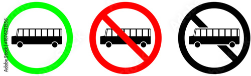 Minimalist bus restriction and permission signs in red green and black