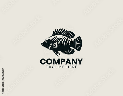Nile tilapia black vector logo illustration