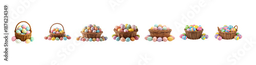 Vibrant Easter baskets overflowing with colorful eggs