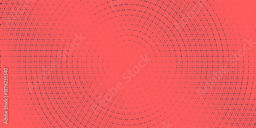 Inverted Dots Halftone Pattern Semi Circle Arc Border Vector Red Black Abstract Background. Half Tone Graphic Abstraction Faded Texture. Offset Printing Retro Styled Wallpaper Dotted Art Illustration