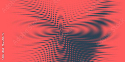 Inverted Dots Halftone Pattern Semi Circle Arc Border Vector Red Black Abstract Background. Half Tone Graphic Abstraction Faded Texture. Offset Printing Retro Styled Wallpaper Dotted Art Illustration