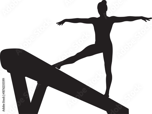 A female gymnast performing on a balance beam