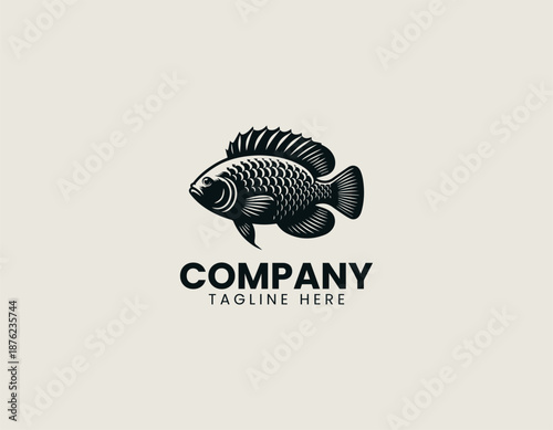 Nile tilapia black vector logo illustration