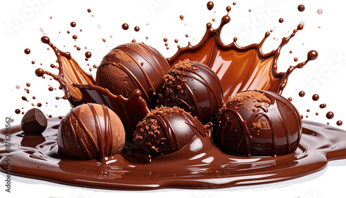 Gourmet dark and milk chocolate truffles and sweet praline candies isolated on a white background for a delicious dessert snack gift