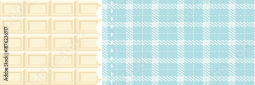 ホワイトチョコとミントチェックの横長背景素材