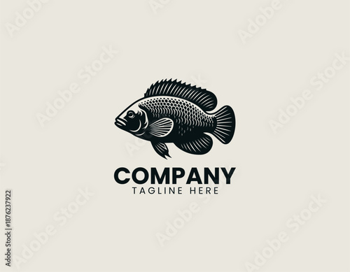Nile tilapia black vector logo illustration