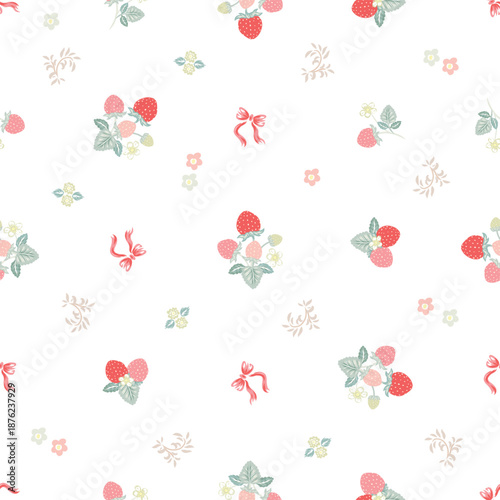 Seamless pattern of strawberries for decoration and textile isolated on transparent background. You can edit shape and background