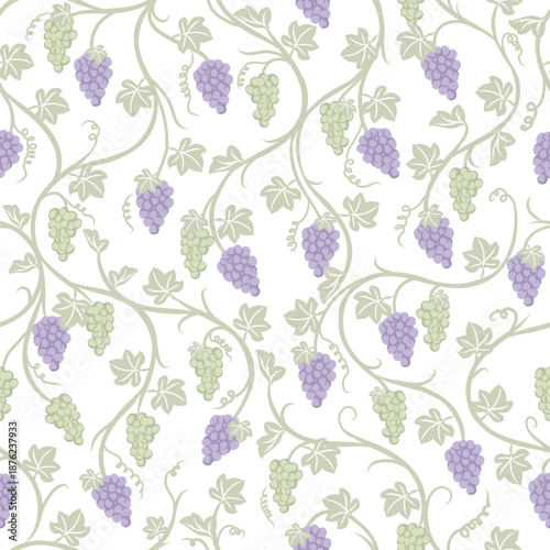 Seamless pattern of grapes for decoration and textile isolated on transparent background. You can edit shape and background