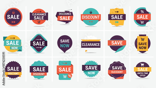 Colorful Sale and Discount Ribbon Banners Set
