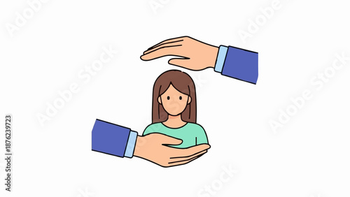 Two hands gently shield a person from above and below