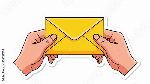 Two hands hold a yellow envelope