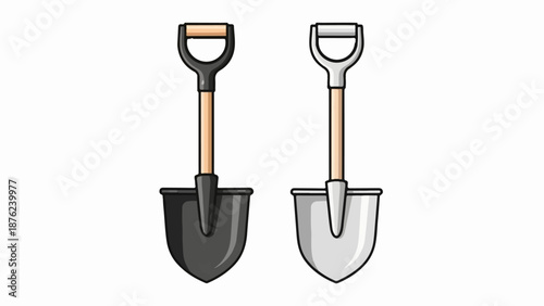 Two cartoon spades, one black and one silver, with wooden handles
