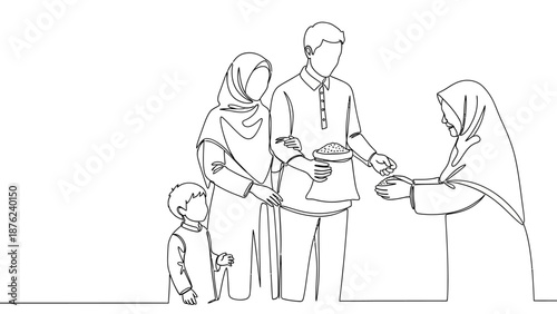 family sharing food, muslim people eating