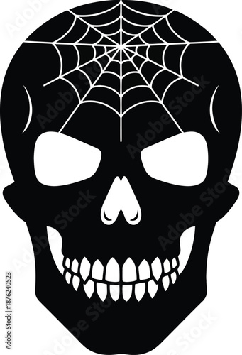 Black skull with a bow, graphic illustration for halloween
Skull with Spider Web Halloween Illustration
