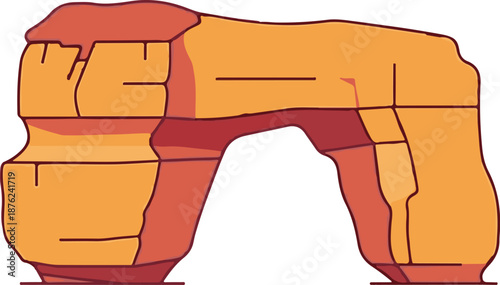 Stylized sandstone rock formation with a natural arch, depicted in warm, layered colors