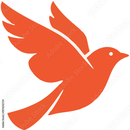 Stylized orange bird with outstretched wings in mid-flight