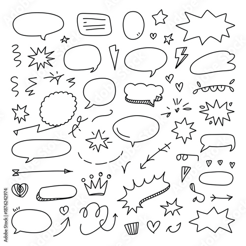 a collection of hand drawn speech bubbles and comic effect illustrations