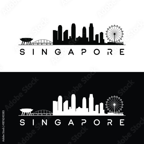 Singapore city skyline with ferris wheel logo design