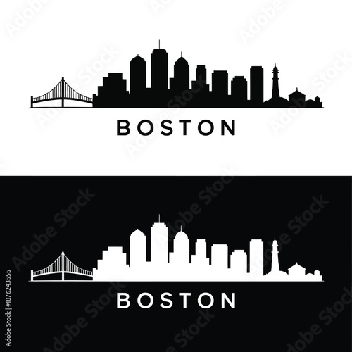 Boston city skyline silhouette logo with bridge