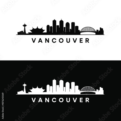 vancouver city skyline silhouette logo in black and white