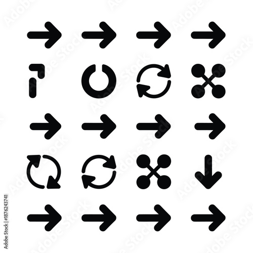 black arrows and rotation symbols on a white background