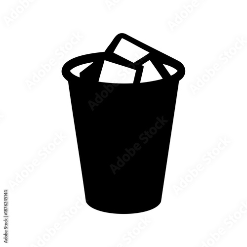 Full black trash bin isolated on white background, simple vector design