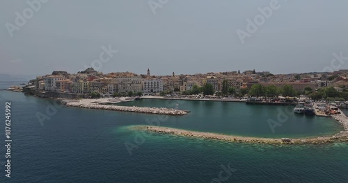 Wallpaper Mural Corfu Greece Aerial v26 flyover around the harbor capturing the marina of old port, historic townscape and new Venetian fortress at daytime - Shot with Mavic 3 Pro Cine - July 17th 2024 Torontodigital.ca