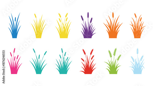 A colorful illustration of various plants in pots on a white background