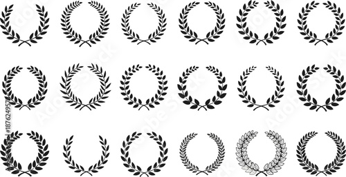 Black laurel wreath with Film Awards design elements. Premium insignia, traditional victory symbol on white background.