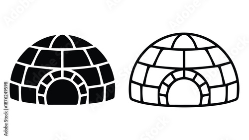 A set of four igloo illustrations in different shades of black and white