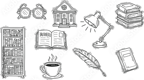 Flat icon backpack front back side opened pocket with water bottle books zipper pull adjustable straps top handle mesh pocket close up minimalist