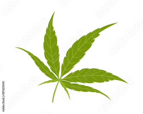 Hemp leaf isolated on white background. Vector cartoon flat illustration. 