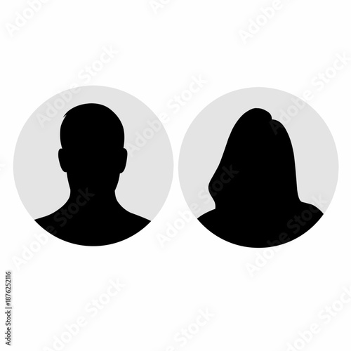 Vector illustrations in the form of silhouettes or icons of male and female faces, which function as avatars or profiles for individuals.