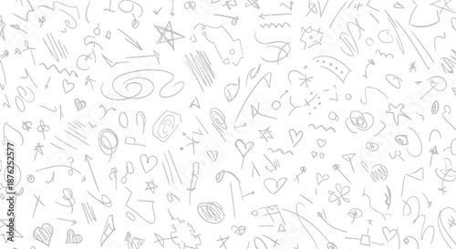 Fun black line doodle seamless pattern. Creative minimalist style art background for children or trendy design with basic shapes.