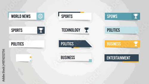 Variety of Trending News Topics in Flat Design Style