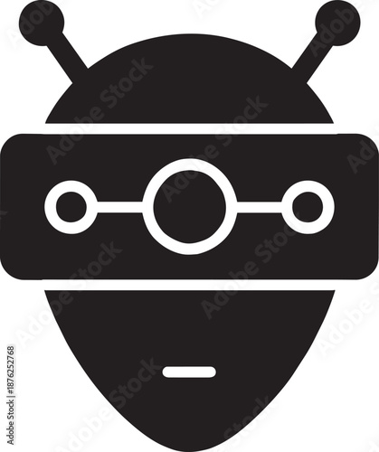 Extraterrestrial robot head with futuristic vr goggles showing connectivity interface outline