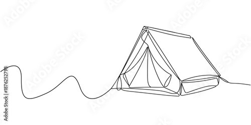 Self drawing line tourist tent continuous one single line drawn concept video, World, family adventure camping scene. tent camping in outdoor travel self drawing.