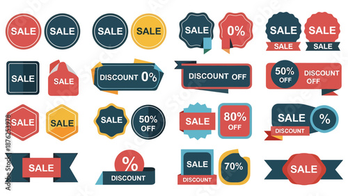 Colorful Flat Design Sale and Discount Label Collection