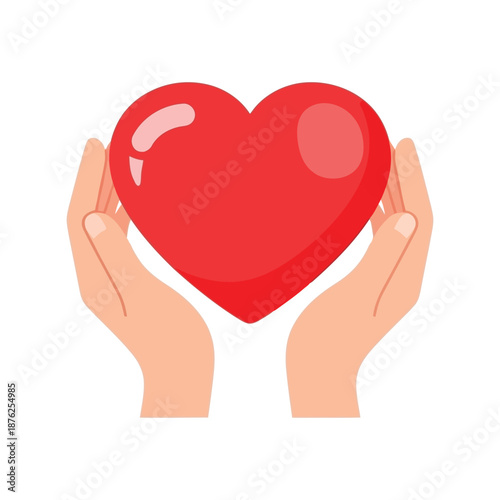 Hands holding red heart vector clipart for love, care, charity, and donation concepts