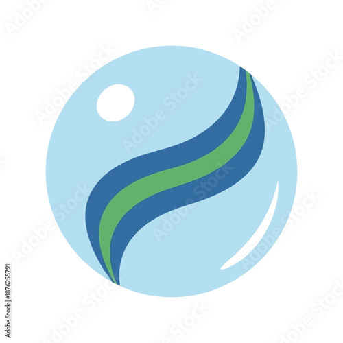Eco friendly abstract sphere vector clipart with blue and green wave design
