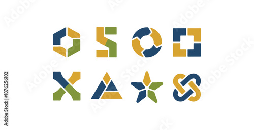 Geometric shapes arrayed on black background for design